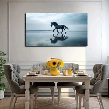 Majestic Black Horse Running Wall Art Canvas Office Home Room Framed 120x60cm - Bella Home Decor
