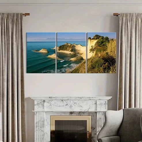 3pcs Greece Travel Cape Drastic Rocky Coast Wall Art Canvas Unframed - High Quality Print 100% Australian Made Wall Canvas