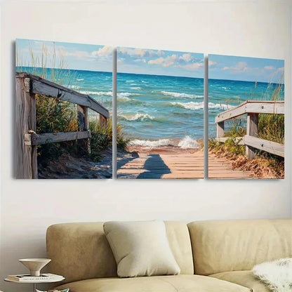 3pcs Lake Michigan, Lake House Decor Wall Art Set Canvas Framed 60x90cm - High Quality Print 100% Australian Made Wall Canvas Ready to Hang - Bella Home Decor