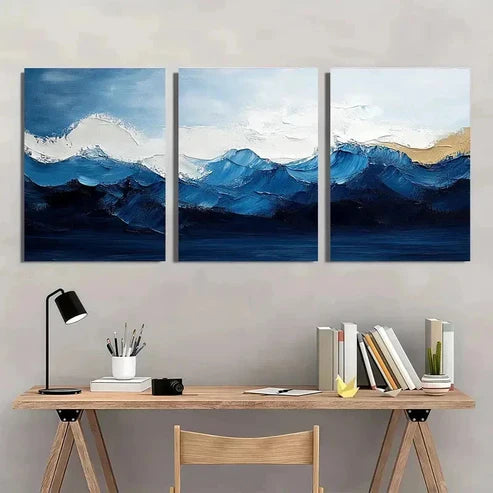3pcs Blue And White Abstract Minimalist Wall Art Canvas Unframed - High Quality Print 100% Australian Made Wall Canvas