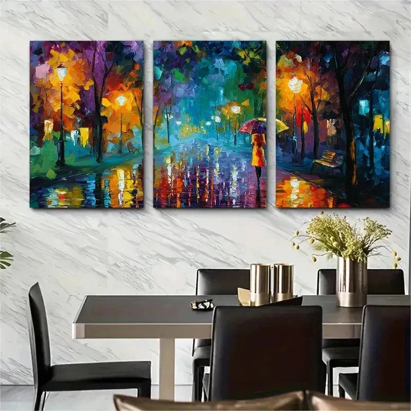 3pcs Abstract Rainy Night Umbrella Perfect Wall Art Set Canvas Framed 50x70cm - High Quality Print 100% Australian Made Wall Canvas Ready to Hang - Bella Home Decor