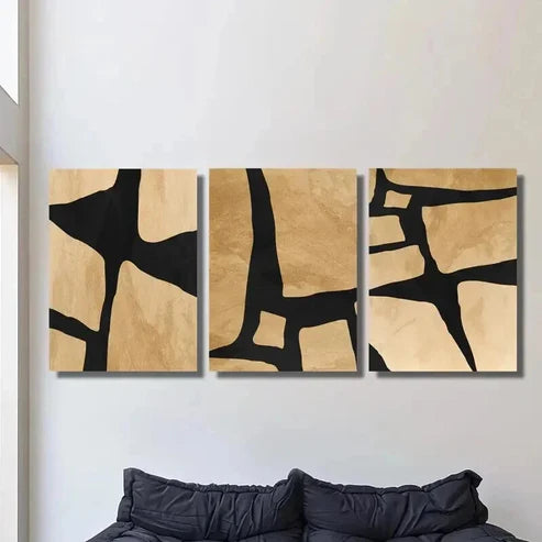 3pcs Geometric Abstract Shape in Beige And Black Wall Art Canvas Unframed - High Quality Print 100% Australian Made Wall Canvas - Bella Home Decor