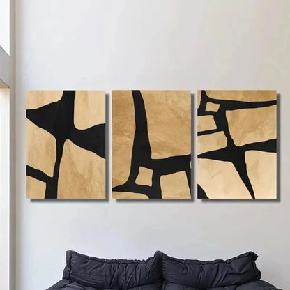 3pcs Geometric Abstract Shape in Beige And Black Wall Art Canvas Unframed - High Quality Print 100% Australian Made Wall Canvas - Bella Home Decor