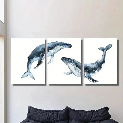 3pcs Blue Nautical Marine Life Whale Decor Wall Art Set Canvas Unframed - High Quality Print 100% Australian Made Wall Canvas - Bella Home Decor