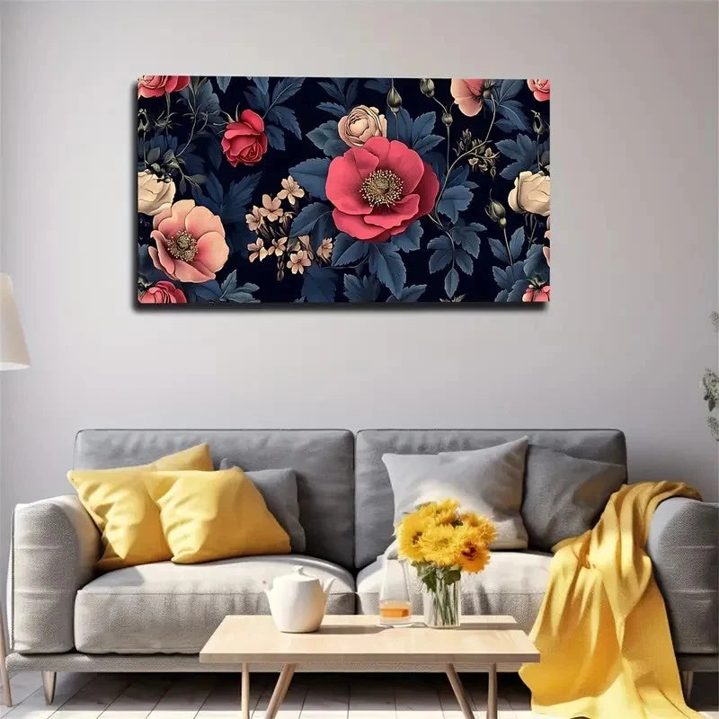 Vibrant Red & Pink Flowers Wall Art canvas office home room framed 120x60cm - Bella Home Decor