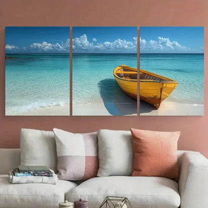 3pcs Paper Beach Shore Boat Perfect Wall Art Set Canvas Framed 50x70cm - High Quality Print 100% Australian Made Wall Canvas Ready to Hang