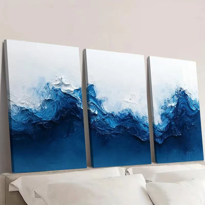 3pcs Blue & White Abstract Painting  Wall Art Set Canvas Framed 40x60cm - High Quality Print 100% Australian Made Wall Canvas Ready to Hang - Bella Home Decor
