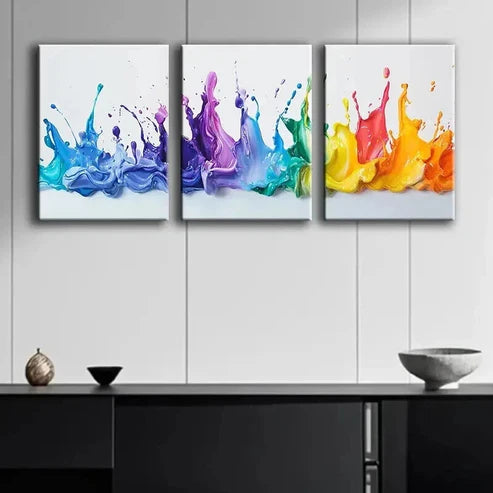 3pcs Colorful Splashes of Liquid Paint Perfect Wall Art Set Canvas Unframed - High Quality Print 100% Australian Made Wall Canvas - Bella Home Decor