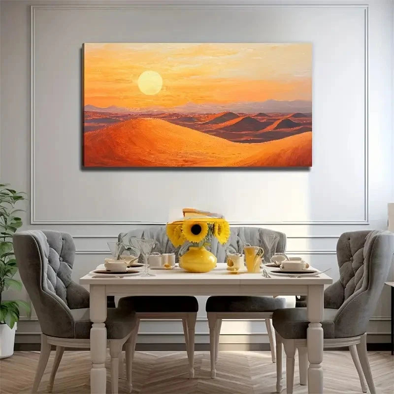 Sunset Desert Yellow Sand Wall Art Canvas Office Home Room Framed 120x60cm