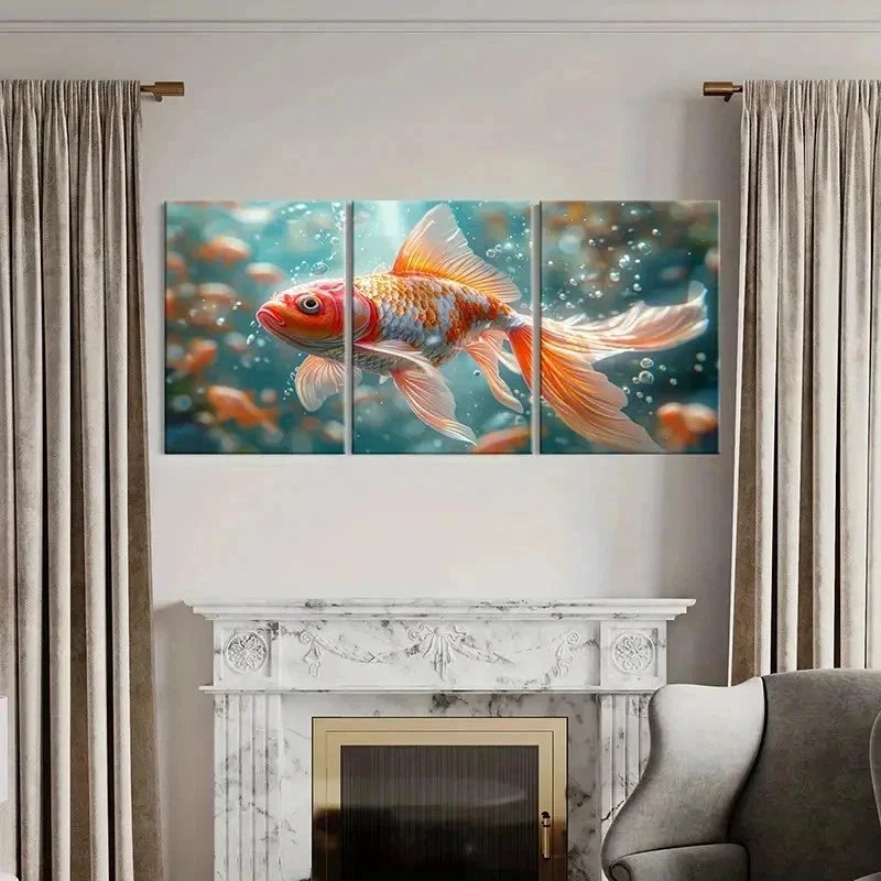 3pcs Animal Art Fish Beautiful Goldfish Wall Art Set Canvas Framed 60x90cm - High Quality Print 100% Australian Made Wall Canvas Ready to Hang - Bella Home Decor