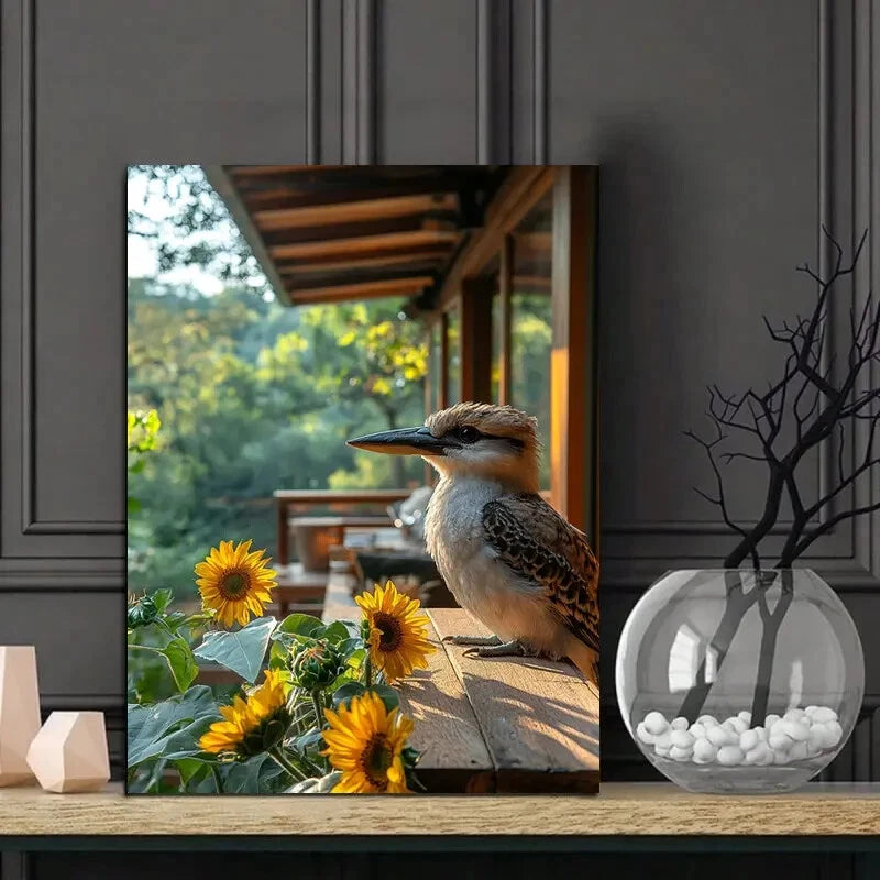 Kookaburra Bird Sitting on The Edge Painting Outdoor 40x60cm Metal Print Ready to Hang