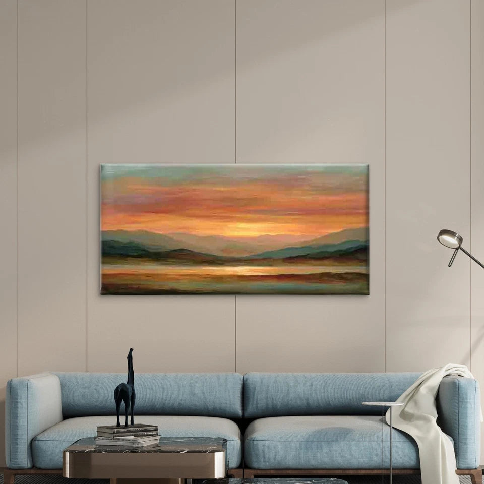Sunset Hues, Tranquil Landscape Wall Art Canvas Office Home Room Framed 120x60cm - Bella Home Decor