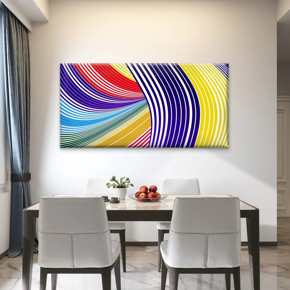Abstract With Rainbows Curved Wall Art Canvas Office Home Room Framed 120x60cm