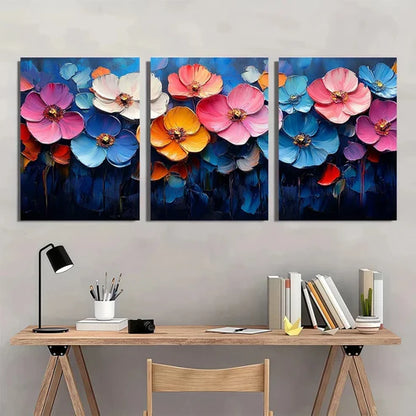 3pcs Colorful Flower Theme Painting Wall Art Set Canvas Unframed - High Quality Print 100% Australian Made Wall Canvas - Bella Home Decor