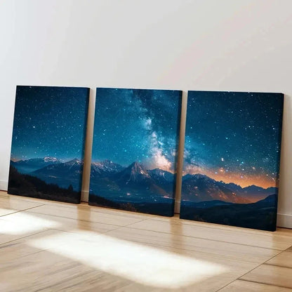 3pcs Mountain Night View Starry Sky Milky Way Wall Art Set Canvas Framed 60x90cm - High Quality Print 100% Australian Made Wall Canvas Ready to Hang