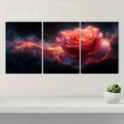 3pcs Magical Rose Red Roses & Cosmic  Wall Art Set Canvas Framed 50x70cm - High Quality Print 100% Australian Made Wall Canvas Ready to Hang - Bella Home Decor