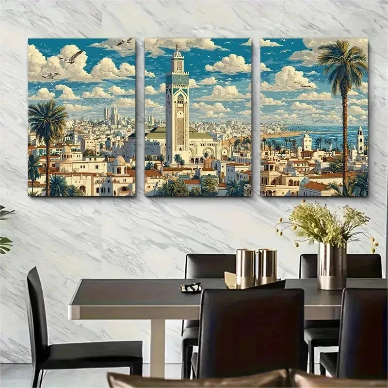 3pcs Casablanca Posters Morocco Travel Perfect Wall Art Set Canvas Framed 50x70cm - High Quality Print 100% Australian Made Wall Canvas Ready to Hang - Bella Home Decor