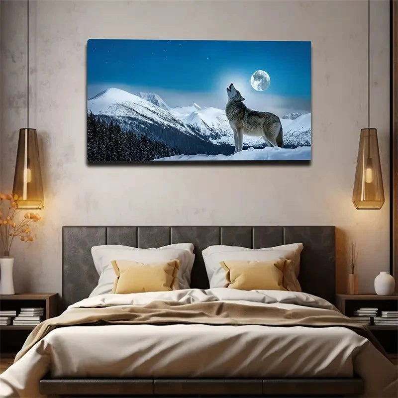 Howling Wolf Snow Day Wall Art Canvas Office Home Room Framed 120x60cm