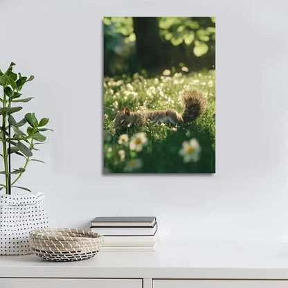 Fantasy Squirrel Rolling in Lush Meadow Painting 40x60cm Metal Print Ready to Hang - Bella Home Decor