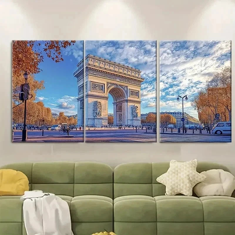 3pcs Place Charles de Gaulle KN   Wall Art Set Canvas Framed 40x60cm - High Quality Print 100% Australian Made Wall Canvas Ready to Hang