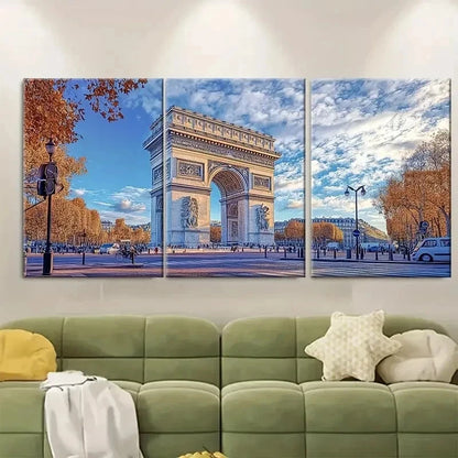 3pcs Place Charles de Gaulle KN   Wall Art Set Canvas Framed 40x60cm - High Quality Print 100% Australian Made Wall Canvas Ready to Hang
