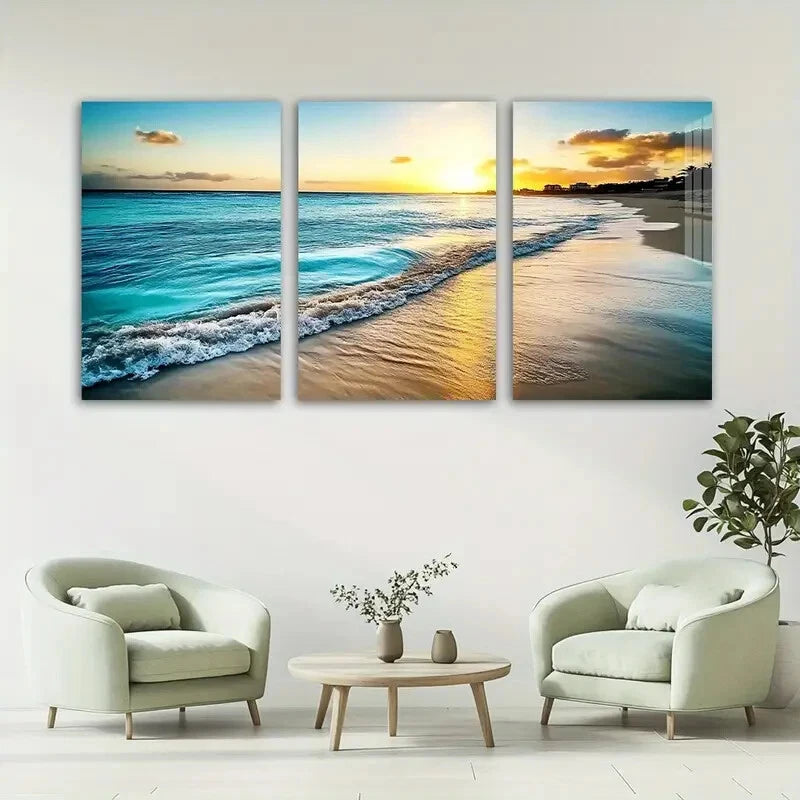 3pcs Nature Beach Scenery Sunset Metal Print Ready to Hang Art - Bella Home Decor