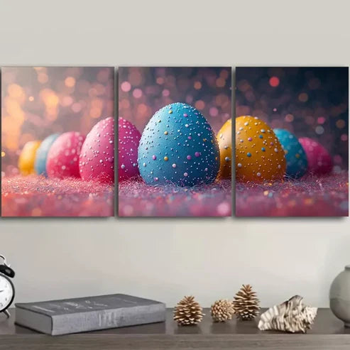 3 PCS Two Colorful Easter Eggs Canvas Wall Art Set Canvas Unframed - High Quality Print 100% Australian Made Wall Canvas - Bella Home Decor