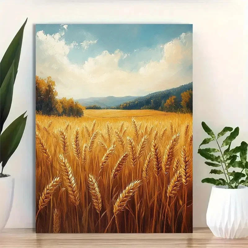 Beautiful Vintage Harvest Landscape Painting 40x60cm Metal Print Ready to Hang