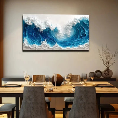 Vibrant Blue Wave Landscape Wall Art canvas office home room framed 120x60cm