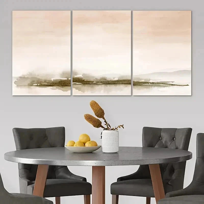 3pcs Orange & Green Mountain Forest Metal Print Ready to Hang Art
