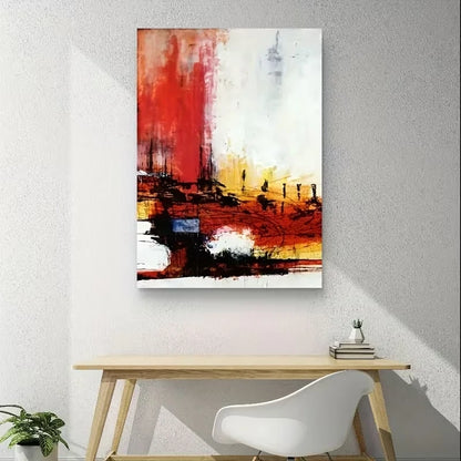 Abstract Oil Painting with Bold Red Brushstrokes Metal Print Ready to Hang