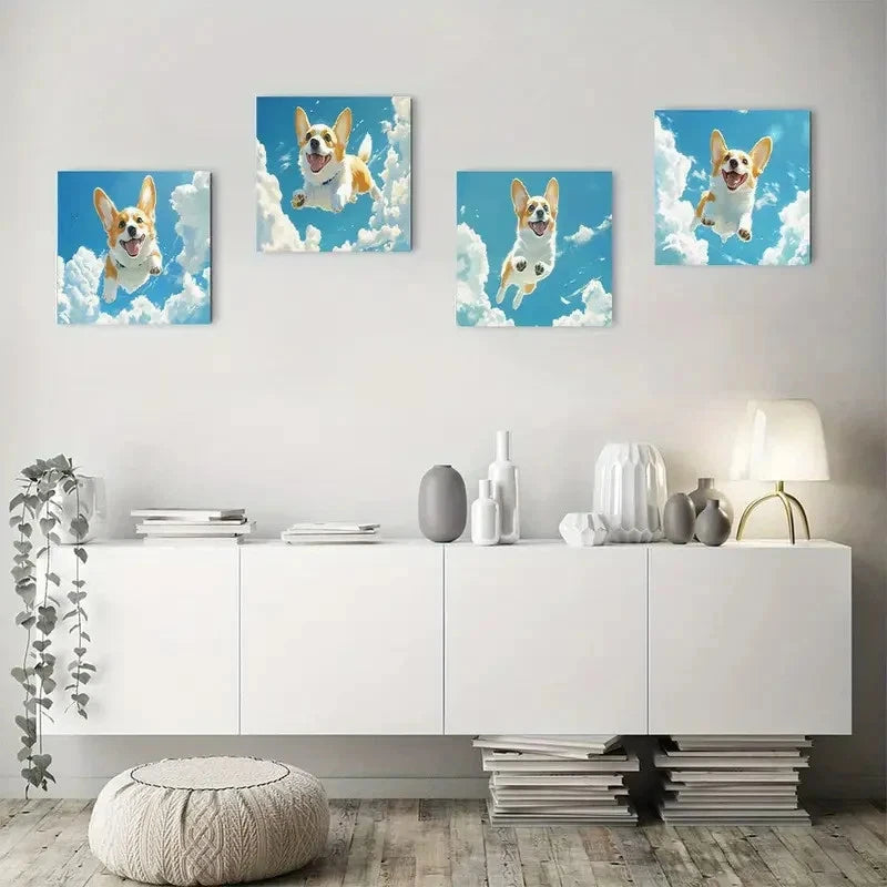 4pcss Lovely dog Baiyun  Wall Art Canvas Framed