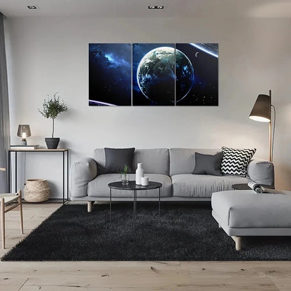 3pcs Galactic View Earth in Space Metal Print Ready to Hang Art - Bella Home Decor