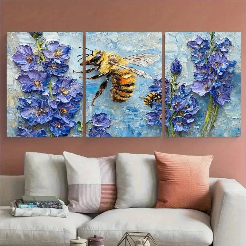 3pcs Delphinium Painting Wildflowers Perfect Wall Art Set Canvas Framed 60x90cm - High Quality Print 100% Australian Made Wall Canvas Ready to Hang - Bella Home Decor