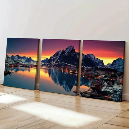 3pcs Norway Lofoten Islands Landscape Wall Art Set Canvas Unframed - High Quality Print 100% Australian Made Wall Canvas