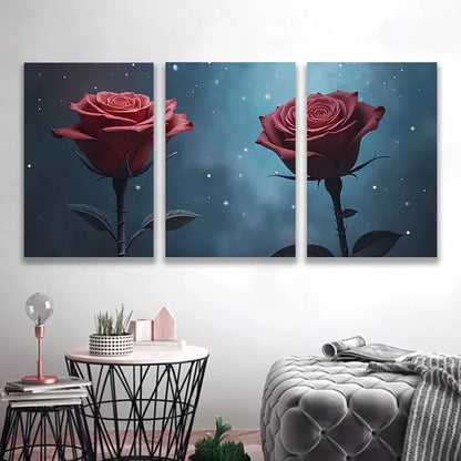 3pcs Red Roses with Starry Night Sky  Wall Art Set Canvas Framed 60x90cm - High Quality Print 100% Australian Made Wall Canvas Ready to Hang