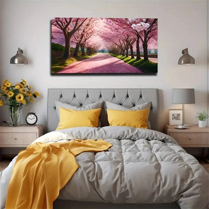 Dreamy Road Pink Petals Cinema Wall Art Canvas Office Home Room Framed 120x60cm