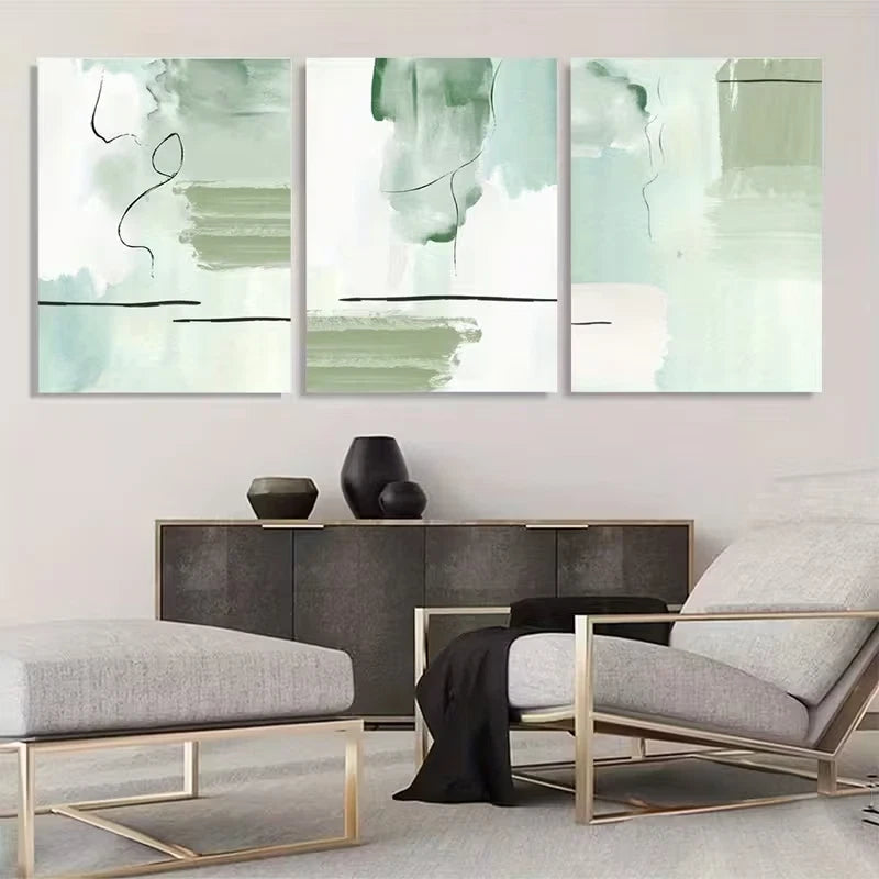 3pcs Green Abstract Minimalist Nordic Gallery  Wall Art Set Canvas Framed 60x90cm - High Quality Print 100% Australian Made Wall Canvas Ready to Hang - Bella Home Decor