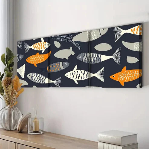3pcs A Pattern of Fish Culture Perfect Wall Art Set Canvas Unframed - High Quality Print 100% Australian Made Wall Canvas