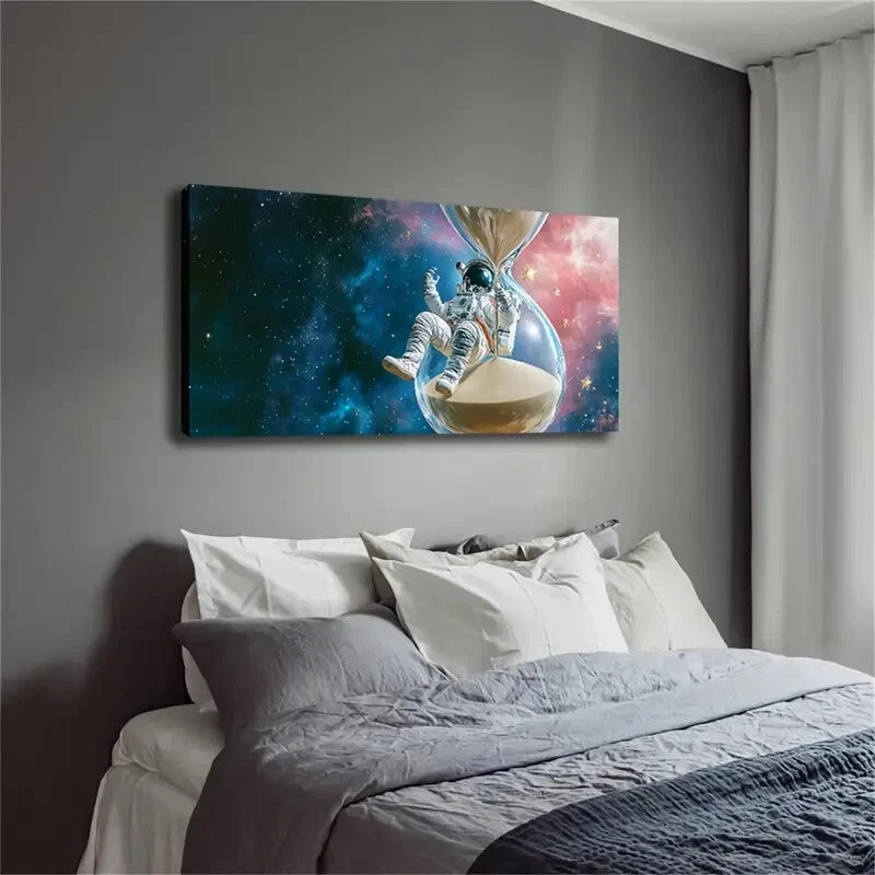 Astronaut Hourglass Cosmic Wall Art Canvas Office Home Room Framed 120x60cm - Bella Home Decor