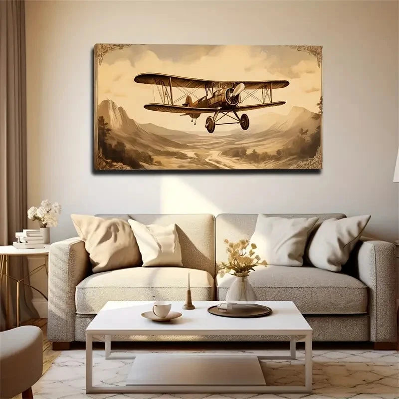 Vintage Aircraft Fun Ideal Wall Art Canvas Office Home Room Framed 120x60cm