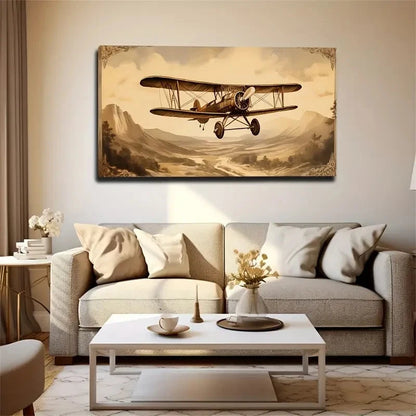 Vintage Aircraft Fun Ideal Wall Art Canvas Office Home Room Framed 120x60cm