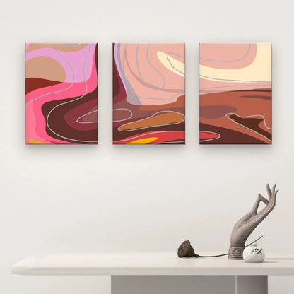 3pcs Modern Abstract Pink and Brown Fluid Shapes Wall Art Set Canvas Framed 50x70cm - High Quality Print 100% Australian Made Wall Canvas Ready to Hang