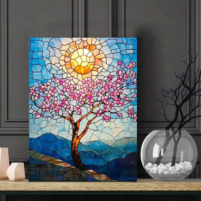 Cherry Blossom Tree with Pink Flowers Painting 40x60cm Metal Print Ready to Hang
