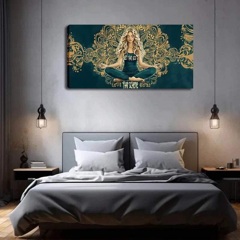 Modern Meditation Woman Lotus Wall Art Canvas Office Home Room Framed 120x60cm - Bella Home Decor