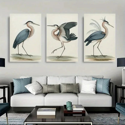 3pcs Heron Minimalist Decorations Painting Metal Print Ready to Hang Art