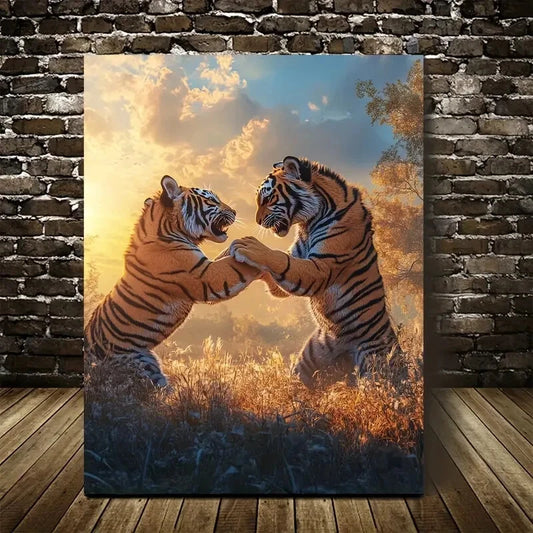 Stunning Tiger Scene with Ethereal Glow Painting 40x60cm Metal Print Ready to Hang - Bella Home Decor