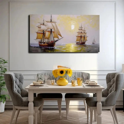 Swaying Sailboats Oil Painting Wall Art canvas office home room framed 120x60cm