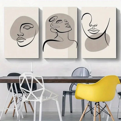 3pcs Line Art Faces Canvas  Wall Art Set Canvas Framed 50x70cm - High Quality Print 100% Australian Made Wall Canvas Ready to Hang
