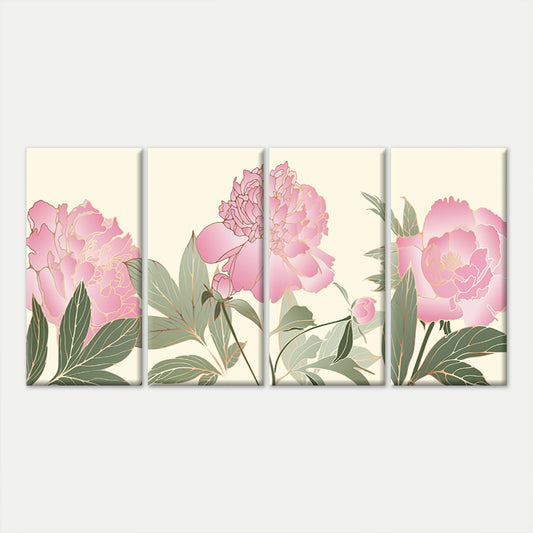 4pcs Pink Peony Flower Gold Line Art Botanical Wall Art Canvas Framed 45x80cm        - High Quality Print 100% Australian Made Wall Canvas Ready to Hang